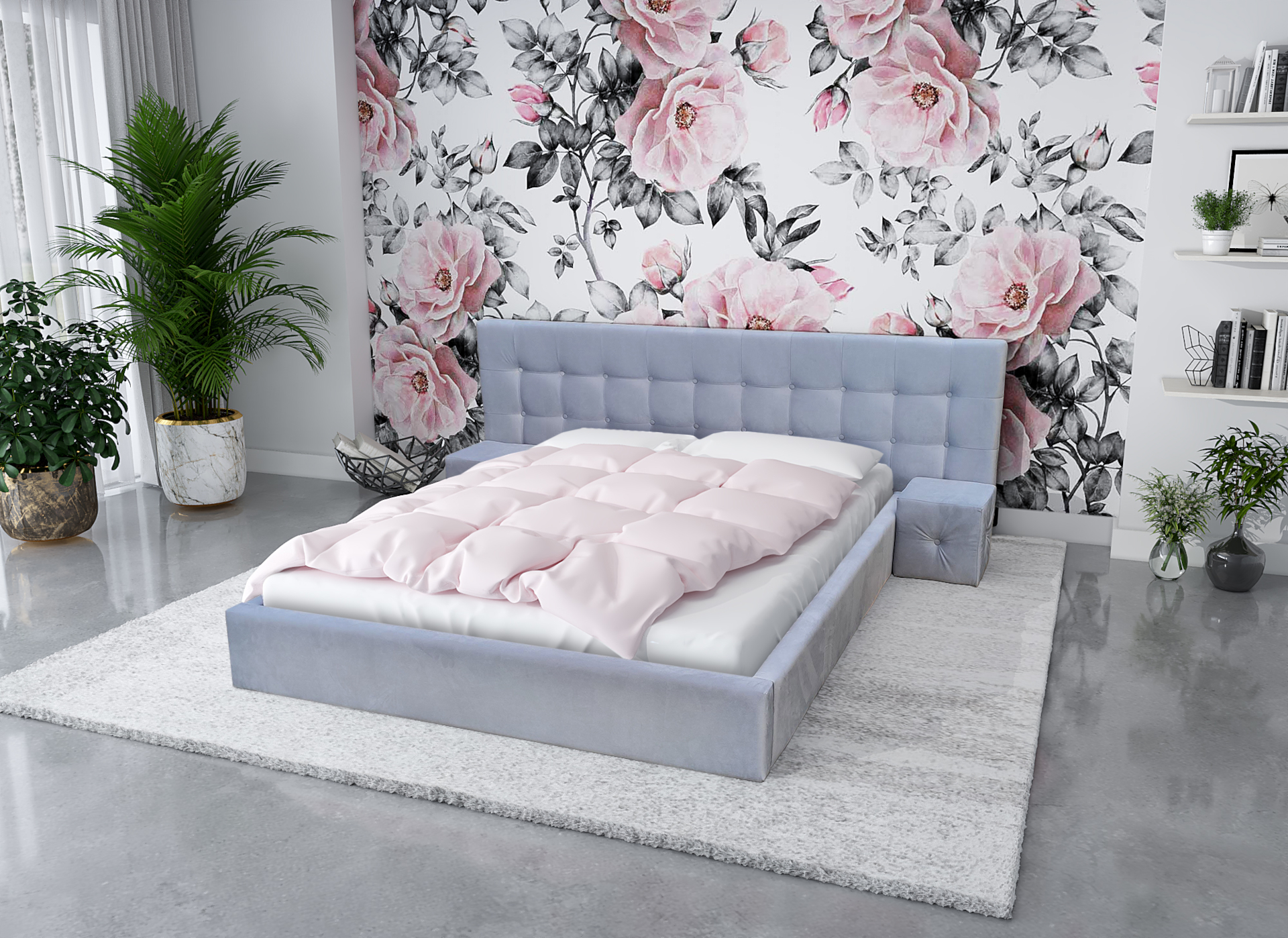 Łóżko tapicerowane ROMA z materacem - wizualizacja